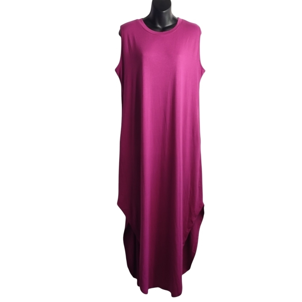 Anrabess Dress Womens Pink Purple Sleeveless Crewneck Slit Round Hem Size XL NWT